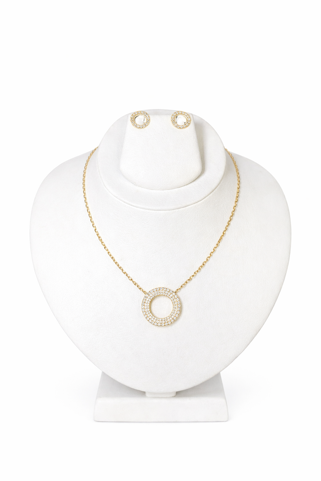 9K Yellow Gold Diamond Circle Necklace & Earring Set