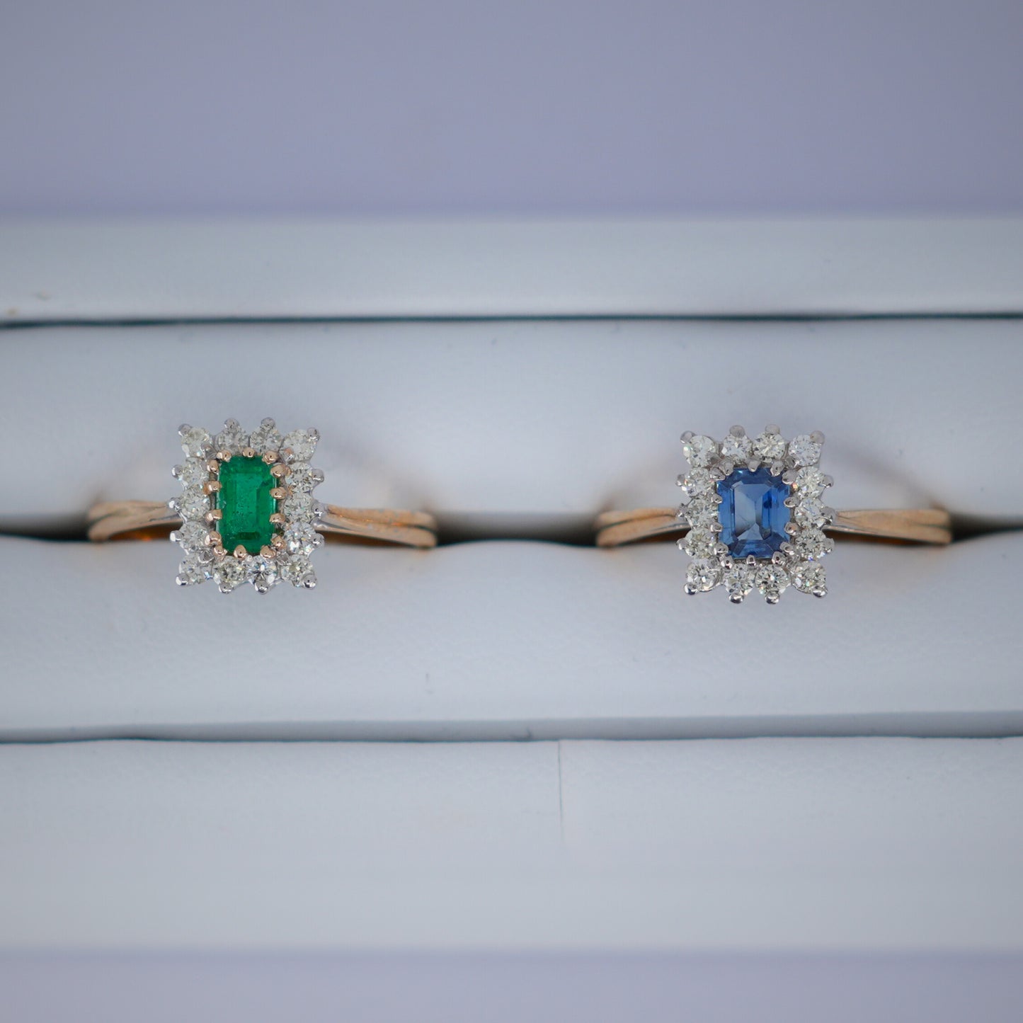 9K Yellow & White Gold Emerald/Sapphire & Diamond Cluster Ring