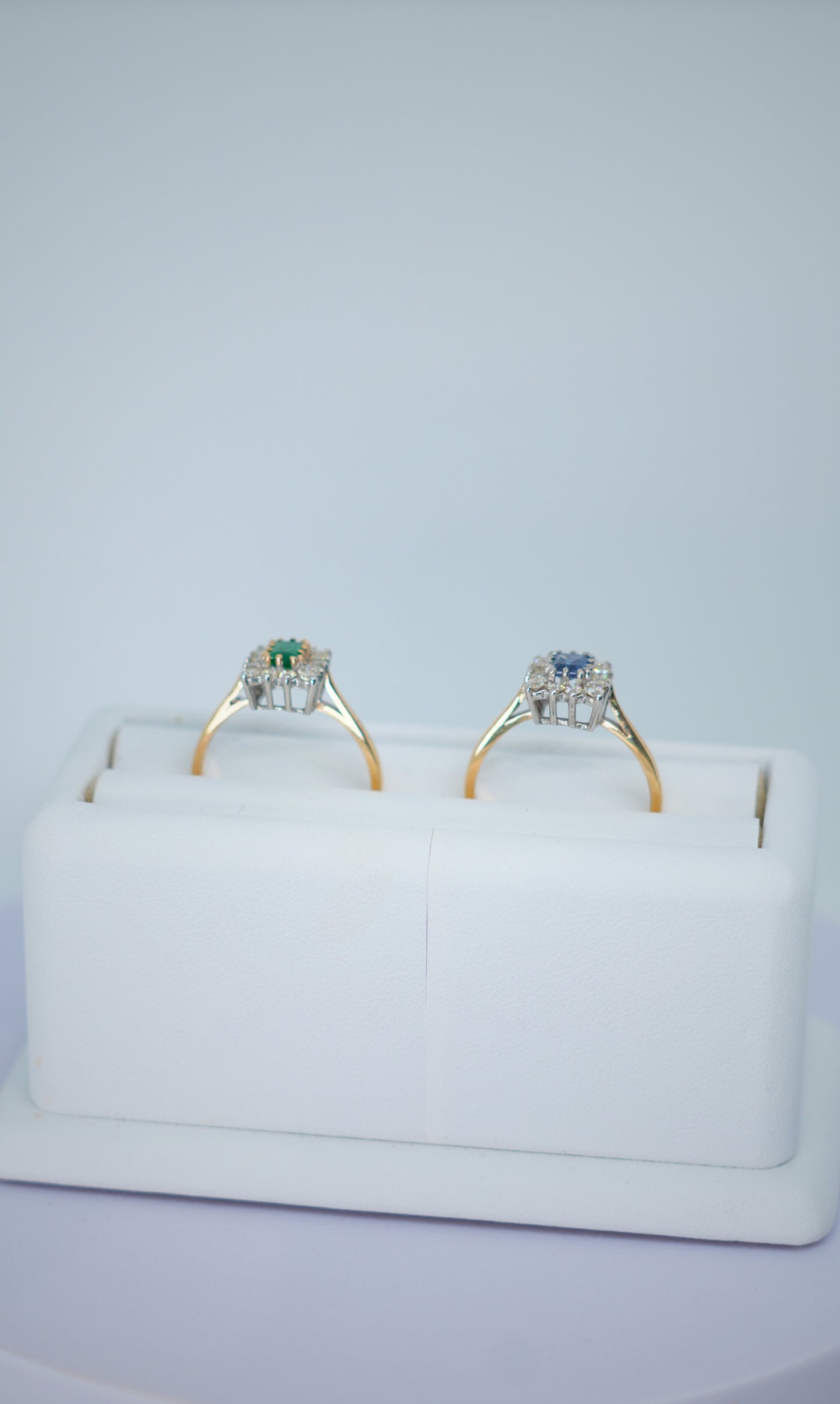 9K Yellow & White Gold Emerald/Sapphire & Diamond Cluster Ring