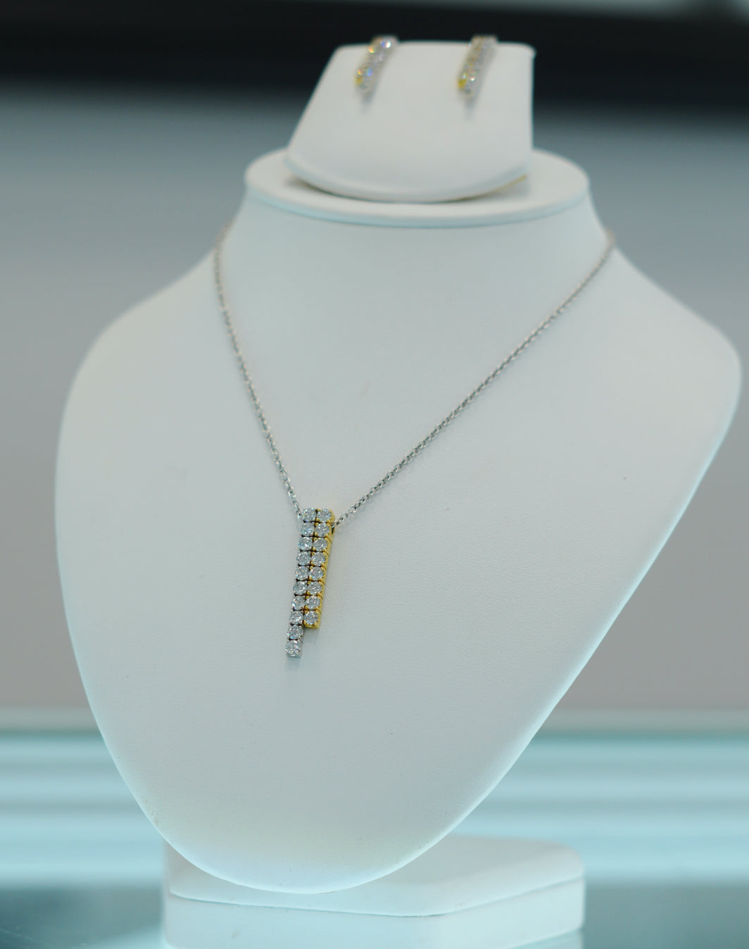 18K Skyline 1.50ct Diamond Necklace with Matching 18K 1.54ct Diamond Dropper Earrings