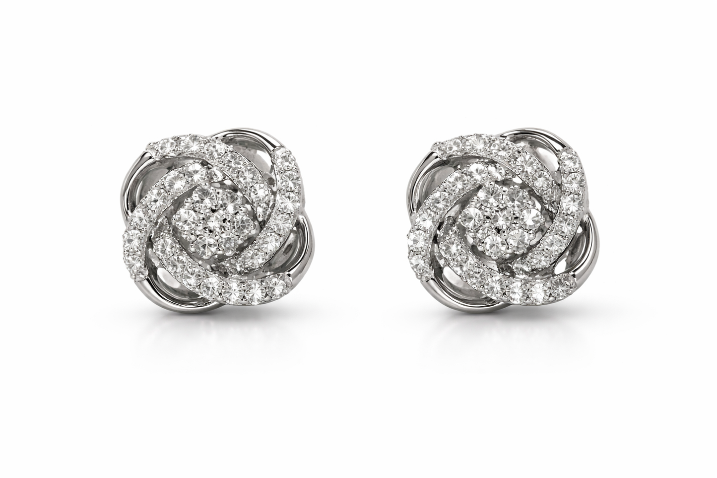 Pre-Loved 9K White Gold Swirl Cluster Stud Earrings