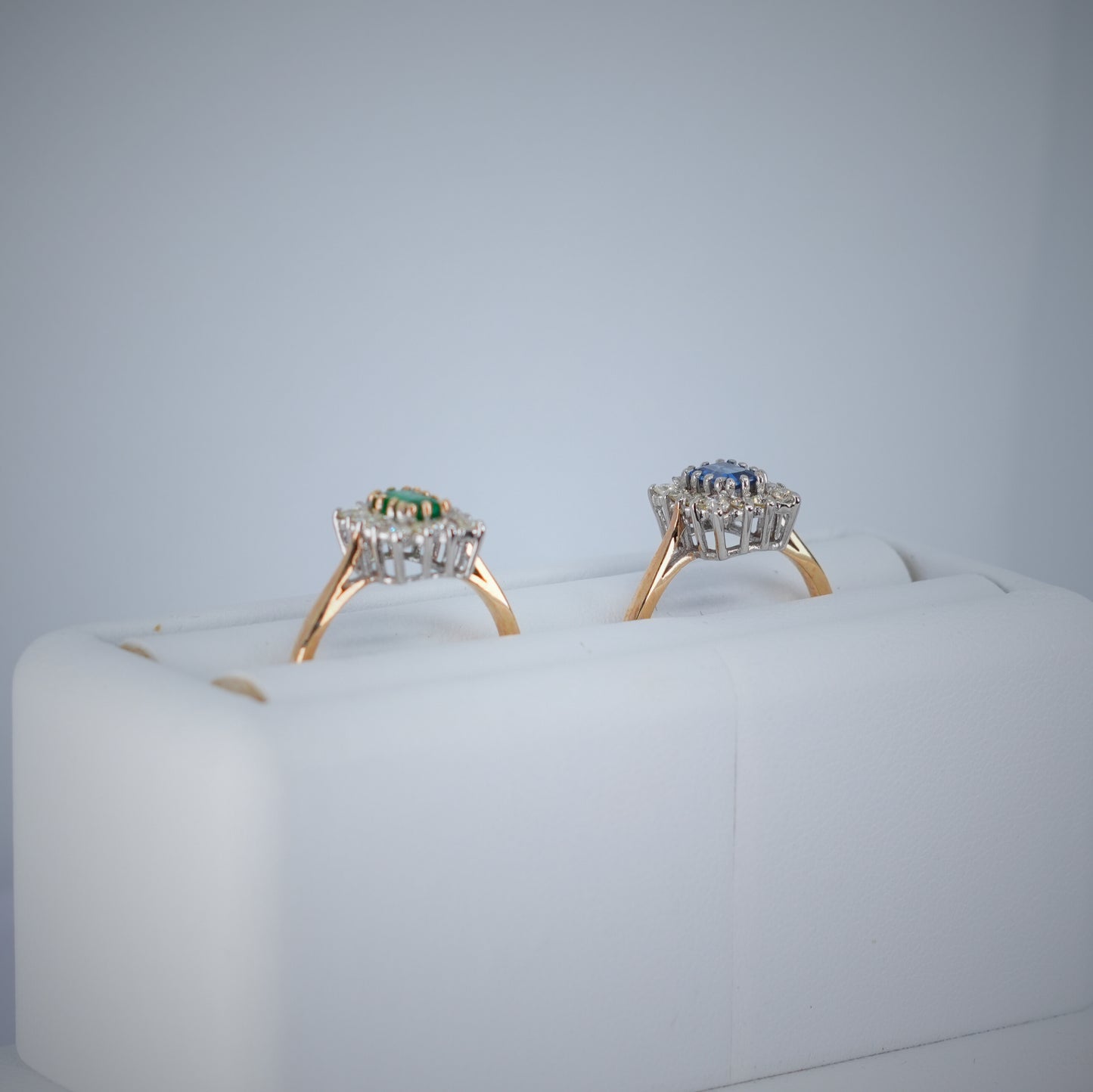 9K Yellow & White Gold Emerald/Sapphire & Diamond Cluster Ring