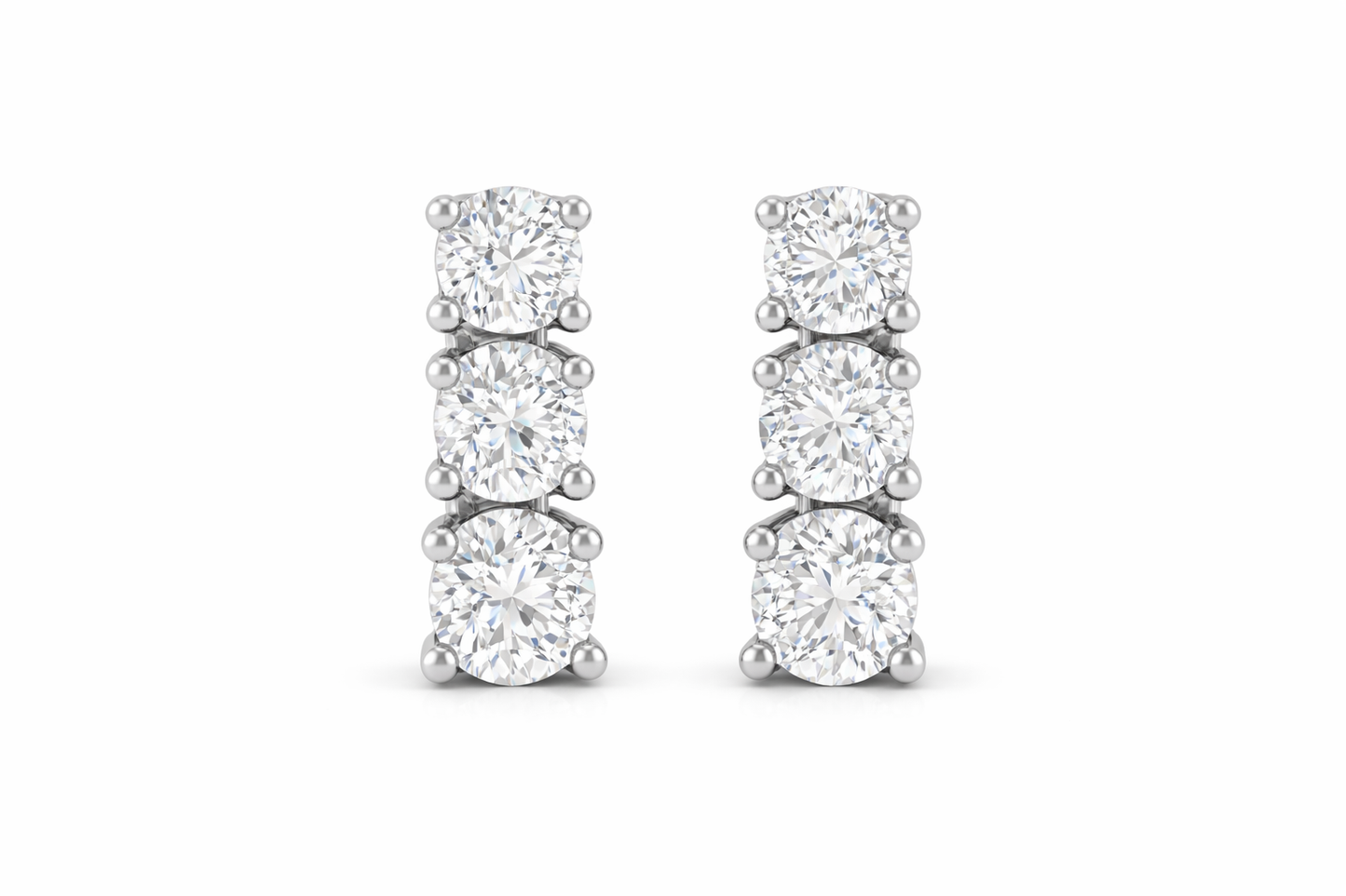 9K White Gold Three-Stone Lab Grown Diamond Drop Earrings