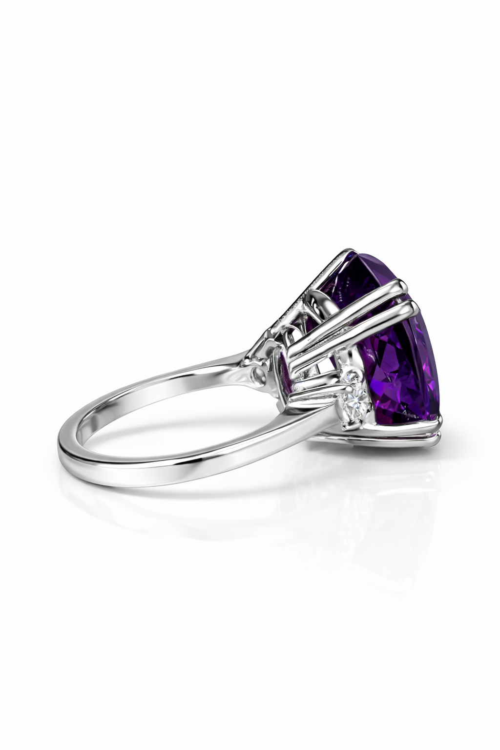 18K White Gold Amethyst and Diamond Dress Ring