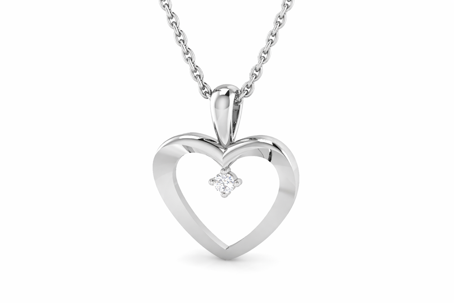 9K White Gold Heart Diamond Pendant Necklace