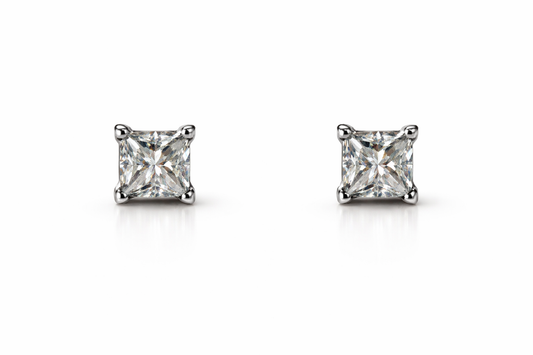 Pre-Loved 18K White Gold Princess Cut Diamond Stud Earrings