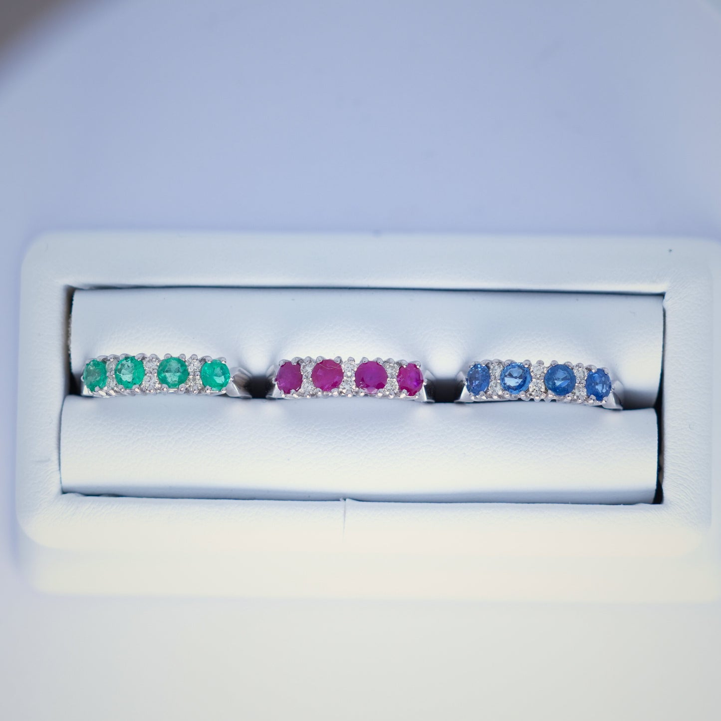 9k White Gold Ruby/Sapphire/Emerald & Diamond Ring