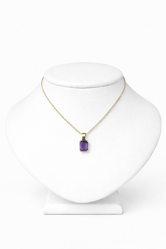 9K Yellow Gold Emerald-Cut Amethyst Necklace
