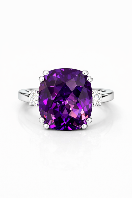 18K White Gold Amethyst and Diamond Dress Ring