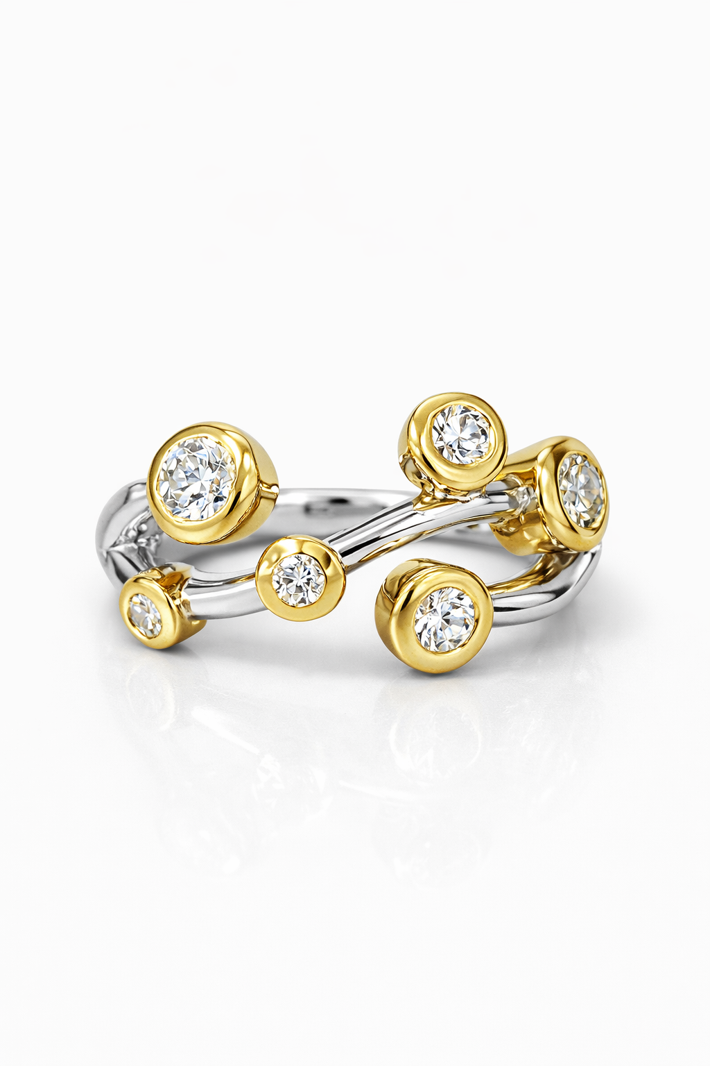 Platinum & 18K Yellow Gold Bubble Diamond Ring