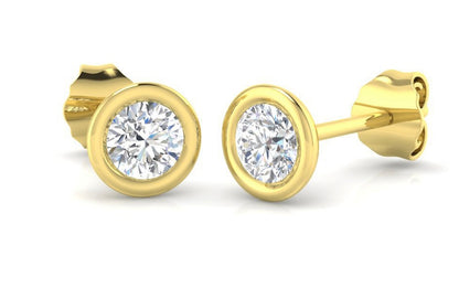 9K Yellow Gold Bezel Set Lab Grown Diamond Stud Earrings