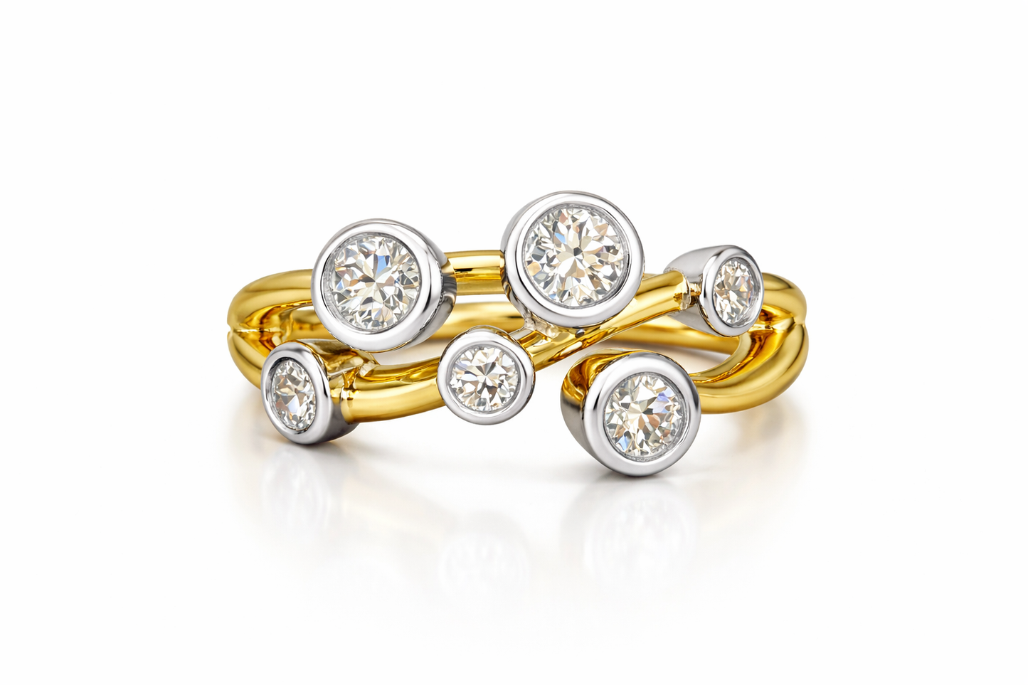 18K Yellow Gold & Platinum Diamond Bubble Ring