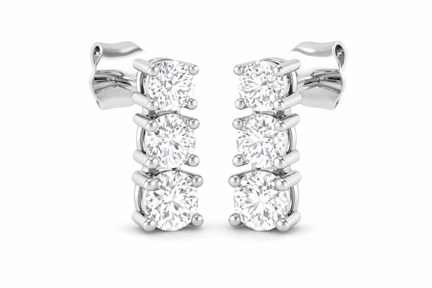 9K White Gold Three-Stone Lab Grown Diamond Drop Earrings