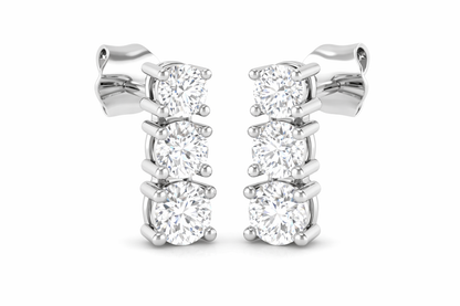 9K White Gold Three-Stone Lab Grown Diamond Drop Earrings