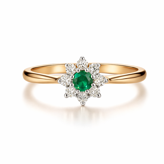 9K Emerald & Diamond Cluster Ring