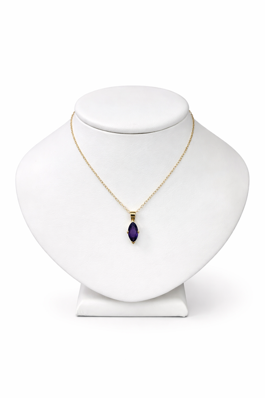 9K Yellow Gold Marquise Cut Amethyst Necklace
