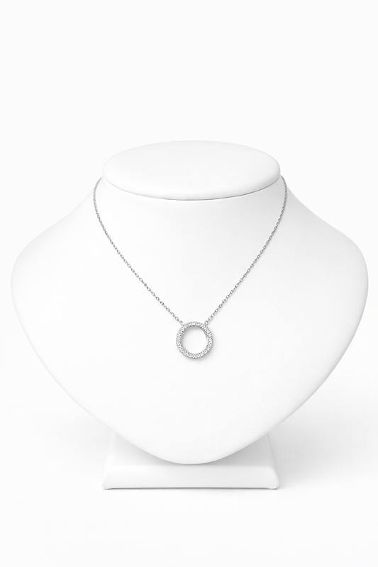 9K White Gold Diamond Circle Necklace