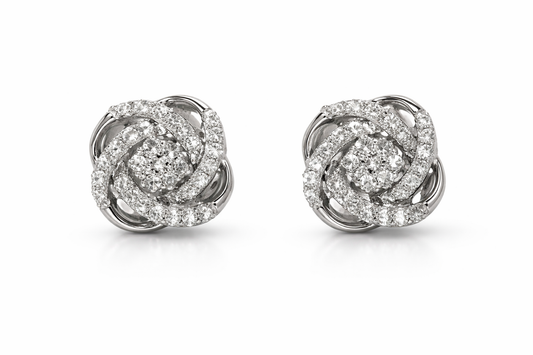 Pre-Loved 9K White Gold Swirl Cluster Stud Earrings