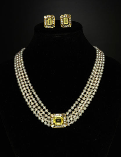 Pre-Loved Four-Row Pearl Statement Necklace & Earring Set