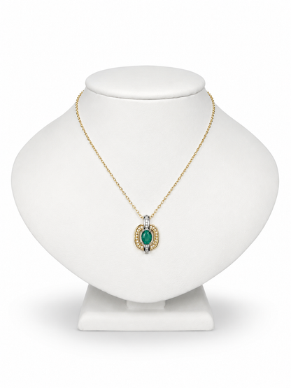 18K White Gold Emerald & Diamond Pendant Necklace