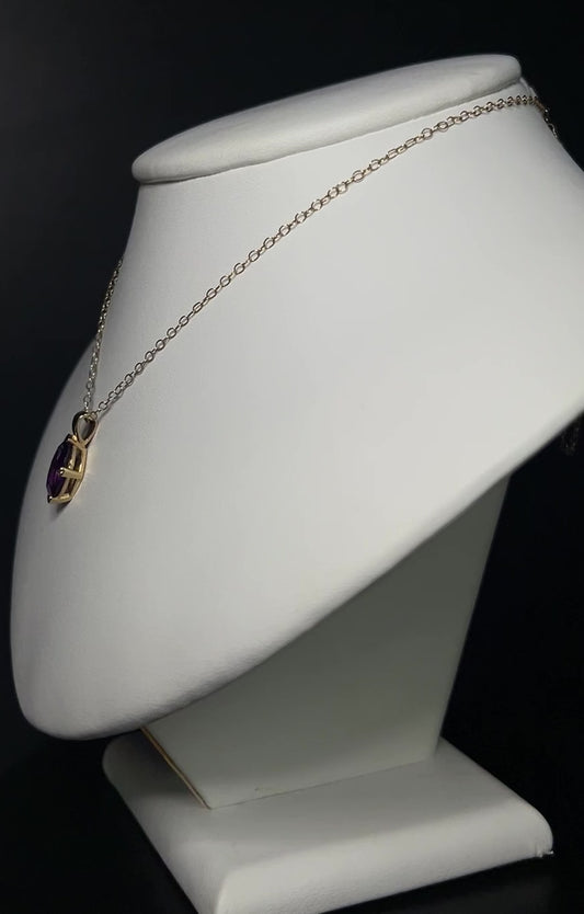 9K Yellow Gold Marquise Cut Amethyst Necklace