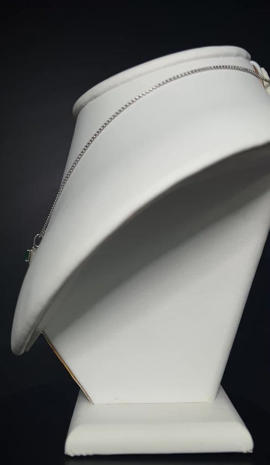 18K White Gold Emerald & Diamond Necklace